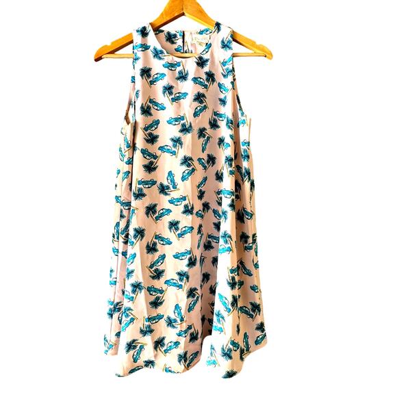 Lucy and Laurel Pink & Blue 60s Style Shift Dress with Palm Trees Cars Print S - Picture 1 of 13